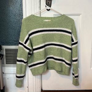Size small green cropped green sweater with white and black stripes
